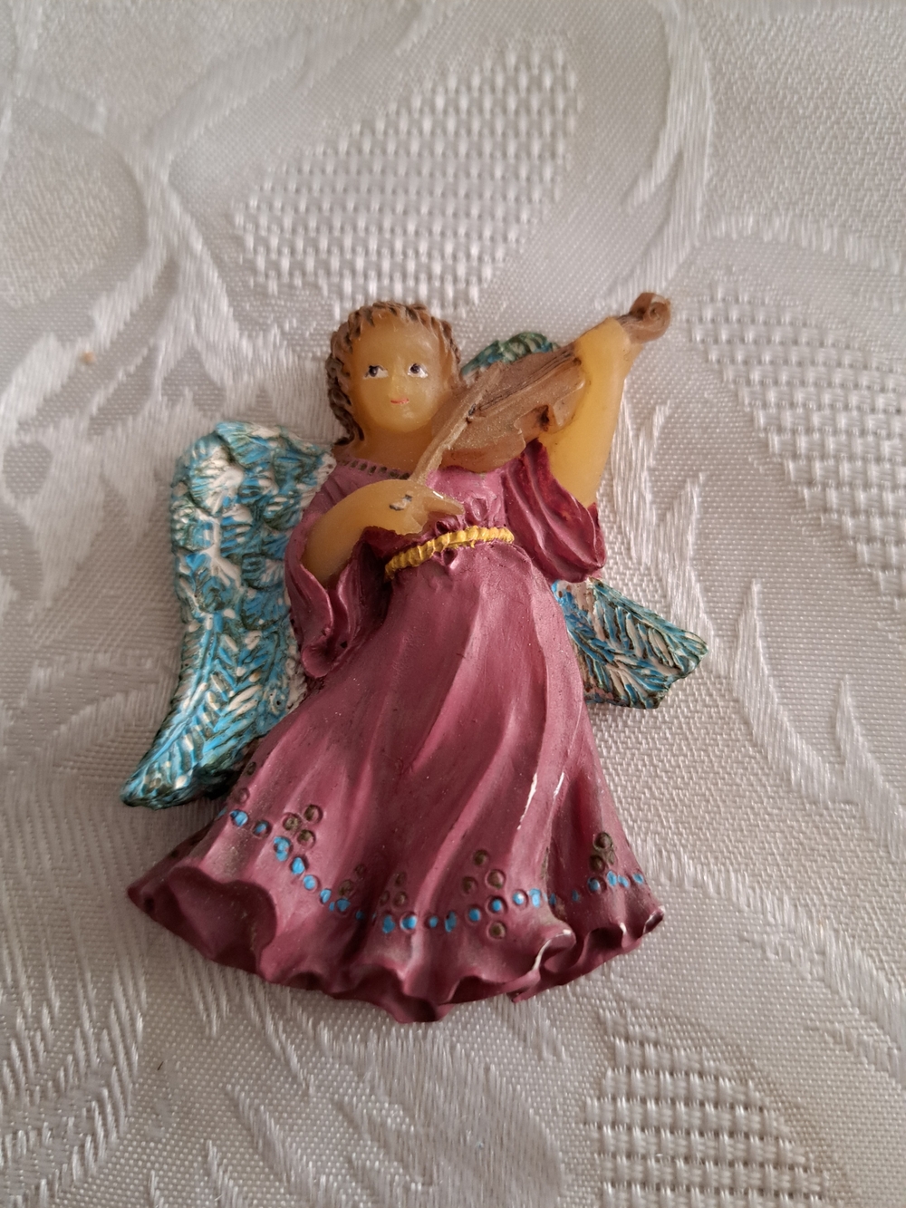 Decorative Angel Figurine in Mauve with Blue Wings - Home Kitchen